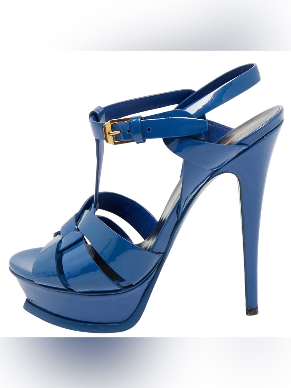 Saint Laurent 105mm Tribute T-Strap Leather Slingback Platform Stiletto Sandals